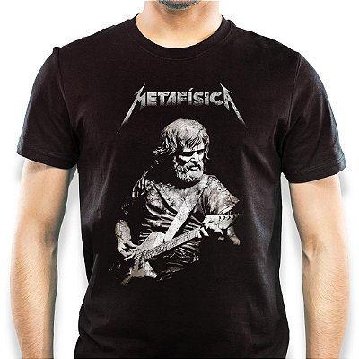 Camiseta rock Paródia Aristóteles Guitarrista da Metafísica tamanho adulto com mangas curtas na cor preta Premium