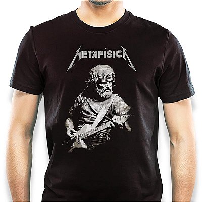 Camiseta rock Paródia Aristóteles Guitarrista da Metafísica tamanho adulto com mangas curtas na cor preta Premium