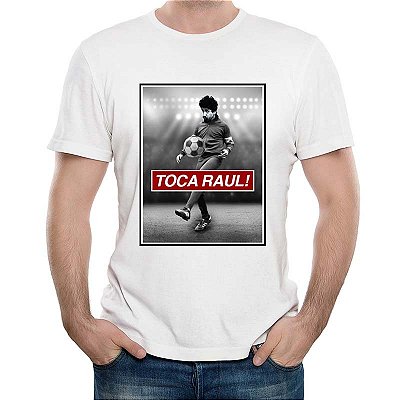Camiseta Toca Raul tamanho adulto com mangas curtas na cor branca Premium