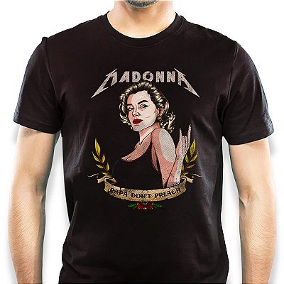 Camiseta Premium Madonna Rocks tamanho adulto com mangas curtas na cor preta