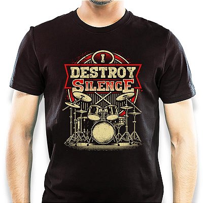 Camiseta I Destroy the Silence 3.0 tamanho adulto com mangas curtas na cor preta Premium