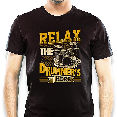 Camiseta Relax the drummer is here 2.0 tamanho adulto com mangas curtas na cor preta Premium