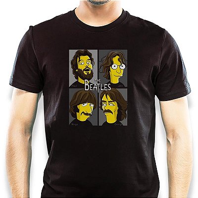 Camiseta Premium Beatles Simpsons tamanho adulto com mangas curtas na cor preta