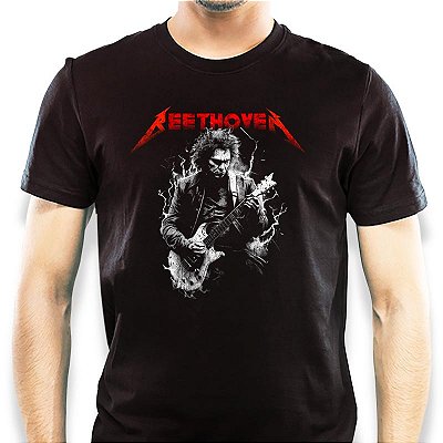 Camiseta Premium Beethoven Metaliero tamanho adulto com mangas curtas na cor preta