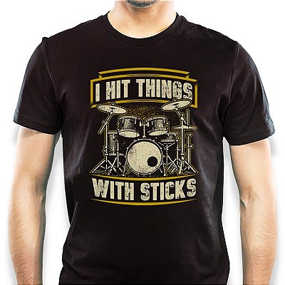 Camiseta I hit things with sticks Premium tamanho adulto com mangas curtas na cor preta