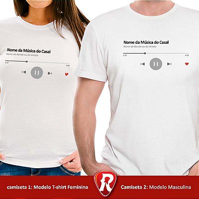 Kit 2 Camisetas Música do Casal - Personalize o nome da Música e do Artista - tamanho adulto com mangas curtas na cor branca Premium feminina e masculina