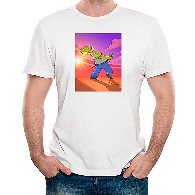 Camiseta Homer Rhapsody tamanho adulto com mangas curtas na cor branca premium