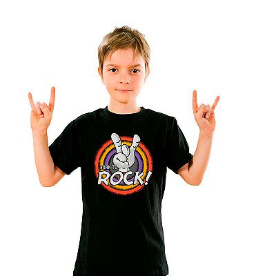 Camiseta Born to Rock Unissex Infantil Preta