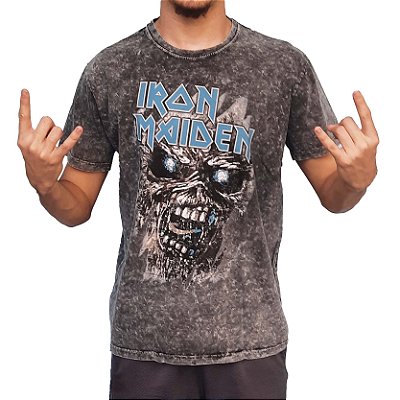 Oferta Relâmpago - Camiseta Iron Maiden Tie Dye Estonada tamanho G masculino adulto com mangas curtas na cor premium
