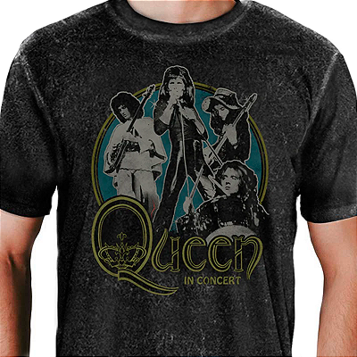 Oferta Relâmpago - Camiseta Especial Estonada Queen In Concert tamanho G adulto na cor preta Classics
