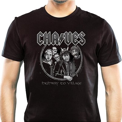 Camiseta Highway to Village PB tamanho adulto com mangas curtas na cor Preta Premium