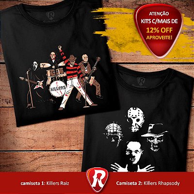 Kit 2 Camisetas pretas masculinas premium Killers Raiz e Serial Killers Rhapsody