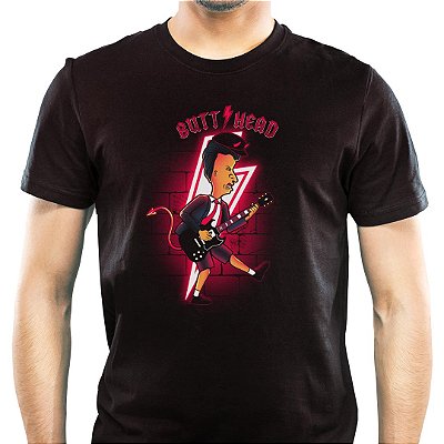 Camiseta Butt Head Angus Young adulto com mangas curtas na cor Preta Premium