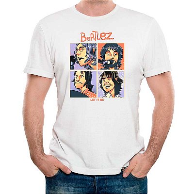 Camiseta Beatles Gorillaz adulto com mangas curtas na cor Branca Premium