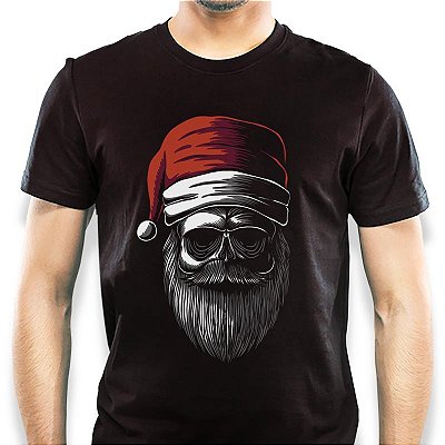 Camiseta rock Bad Santa adulto com mangas curtas na cor Preta Premium