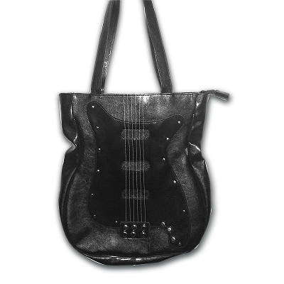 Bolsa preta com detalhe preto em formato de Guitarra