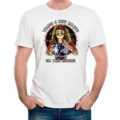 Camiseta Trago o Riff Amado em 3 Acordes na cor Branca Premium