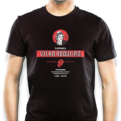 Camiseta para adulto com mangas curtas na cor Preta  keith Richards Velho Roqueiro