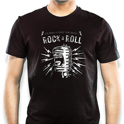 Camiseta Rock and Roll para adulto com mangas curtas na cor Preta