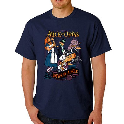 Camiseta Alice in Chains 2.0 Down in a Hole para adulto com mangas curtas na cor Azul Marinho