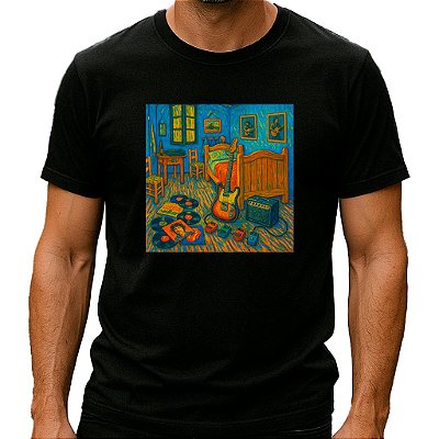 Camiseta Van Gogh Quarto do Guitarrista para adulto com mangas curtas na cor Preta
