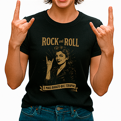 Camiseta Rock Terapia tamanho adulto com mangas curtas na cor preta