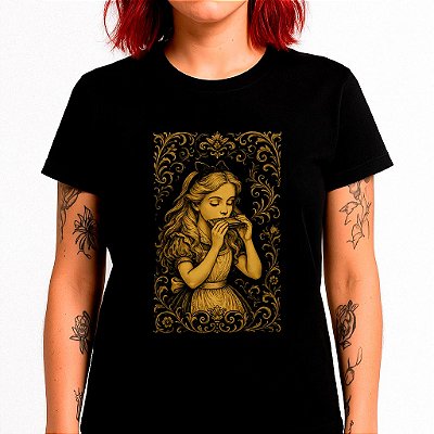 Camiseta Alice Plays Harmonica tamanho adulto com mangas curtas na cor preta