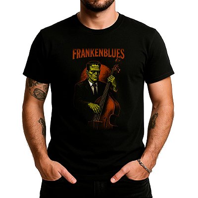 Camiseta FrankemBlues tamanho adulto com mangas curtas na cor preta