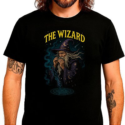 Camiseta The Wizard tamanho adulto com mangas curtas na cor preta