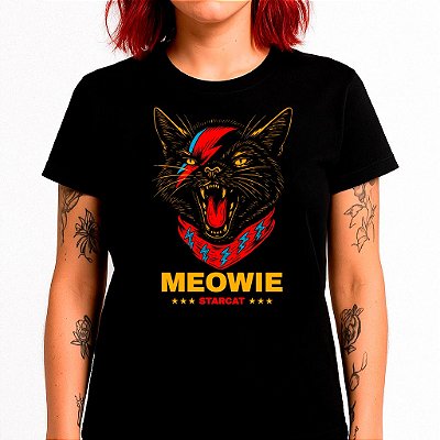 Camiseta premium Meowie Starcat tamanho adulto com mangas curtas na cor preta
