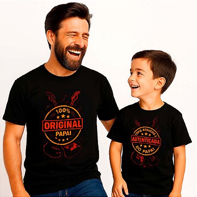 Kit Camisetas Premium Tal Pai tal filho 100% Original Rock masculina e Cópia reduzida e autenticada Rock Infantil unissex pretas com mangas curtas