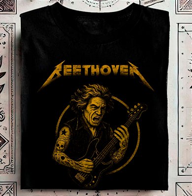 Camiseta Mozart Guitarrista tamanho adulto na cor preta