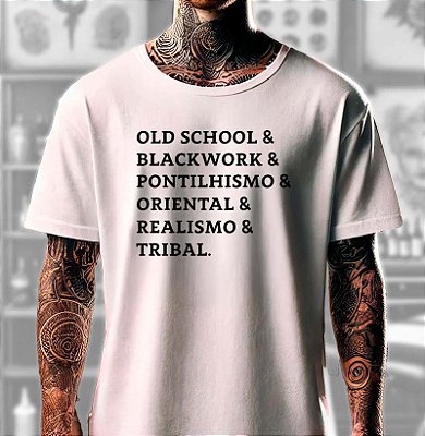 Camiseta Estilos de tatuagens tamanho adulto na cor Branca premium