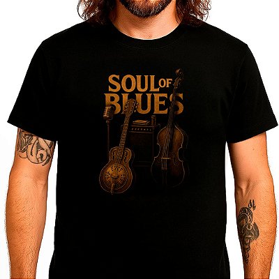 Camiseta premium para adulto com mangas curtas na cor Preta Soul of Blues