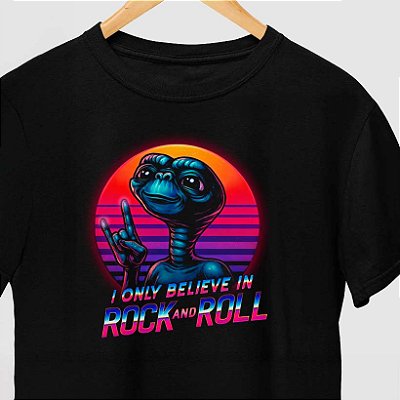 Camiseta I Only Believe in Rock and Roll para adulto com mangas curtas na cor Preta premium