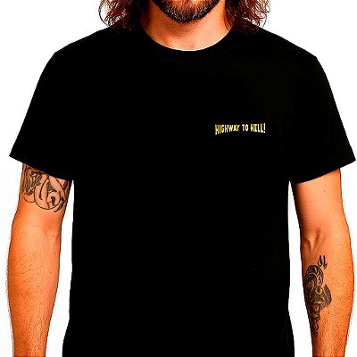 Camiseta Highway to Hell para adulto com mangas curtas na cor Preta com Impressão frente e costas premium
