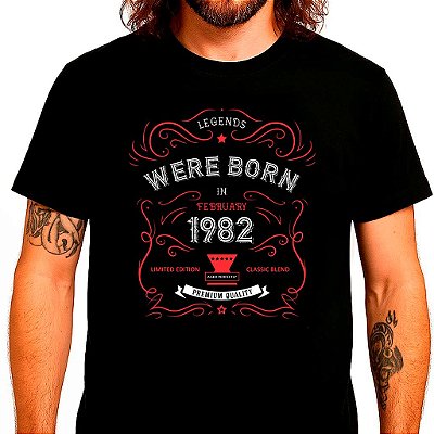 Camiseta Data de Aniversário Persoanlizada Legends Were Born para adulto com mangas curtas na cor Preta premium