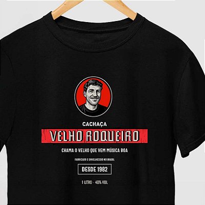 Camiseta Velho Roqueiro Personalizada com Imagem e ano de Aniversário para adulto com mangas curtas na cor Preta premium