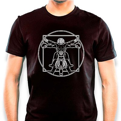 Camiseta Motociclista Vitruviano para adulto com mangas curtas na cor Preta premium