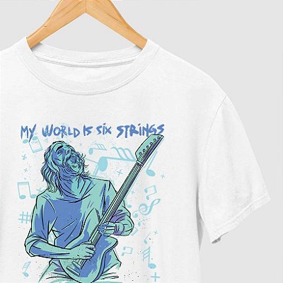 Camiseta 6 strings World com mangas curtas na cor branca premium