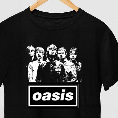 Camiseta Oasis banda tamanho adulto na cor preta com mangas curtas premium