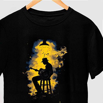 Camiseta Colors of Blues tamanho adulto na cor preta com mangas curtas premium