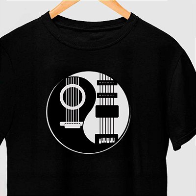 Camiseta Yin Yang Guitarras com mangas curtas na cor preta premium