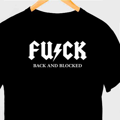 Camiseta Fuck Back and Bloked preta com mangas curtas na cor premium