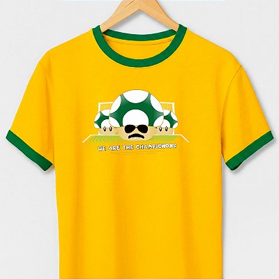 Camiseta We are the Champignons com gola e punhos verdes com mangas curtas premium