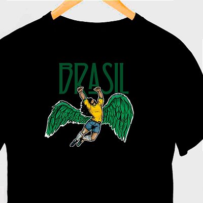 Camiseta Led Anjo Verde e Amarelo na cor preta com mangas curtas premium