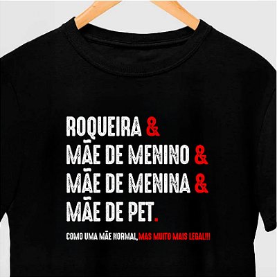 Camiseta Roqueira & Mãe de Meninos & Mãe de Meninas & Mãe de Pet tamanho adulto com mangas curtas na cor Preta Premium
