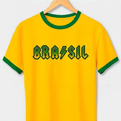 Camiseta Brasil Rock com gola e punhos verdes com mangas curtas premium