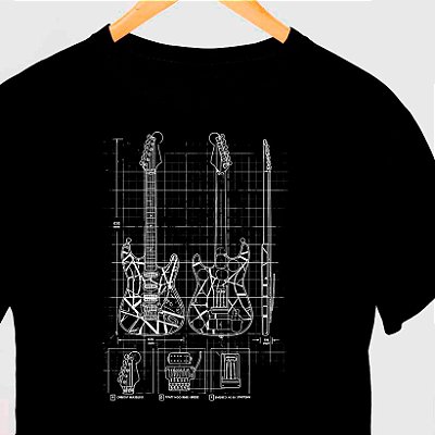 Camiseta Guitarra Frankenstrat Patente tamanho adulto com mangas curtas na cor Preta Premium