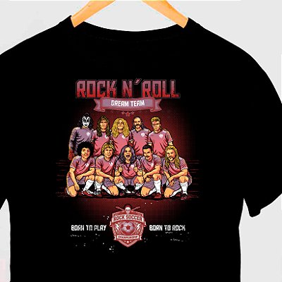 Camiseta Rock and Roll Dream Team tamanho adulto com mangas curtas na cor Preta Premium